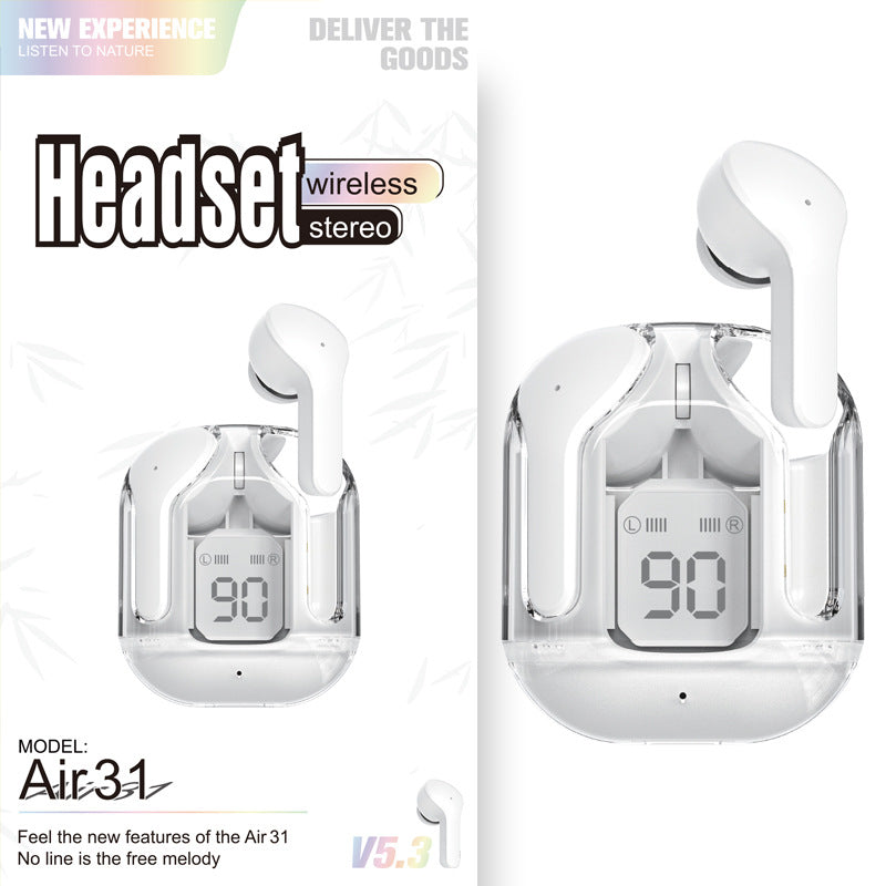 Mini Transparent Wireless Bluetooth Earbuds with Digital Battery Display- ENC Noise Reduction, Touch Control ,Waterproof Sport Headset