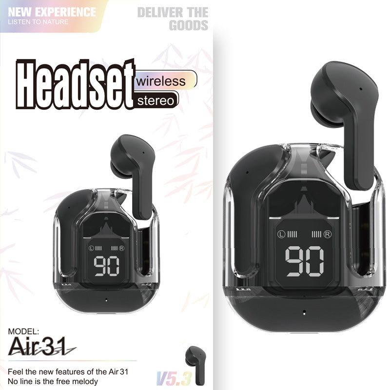 Mini Transparent Wireless Bluetooth Earbuds with Digital Battery Display- ENC Noise Reduction, Touch Control ,Waterproof Sport Headset