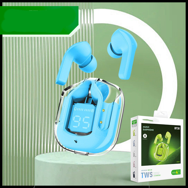 Mini Transparent Wireless Bluetooth Earbuds with Digital Battery Display- ENC Noise Reduction, Touch Control ,Waterproof Sport Headset
