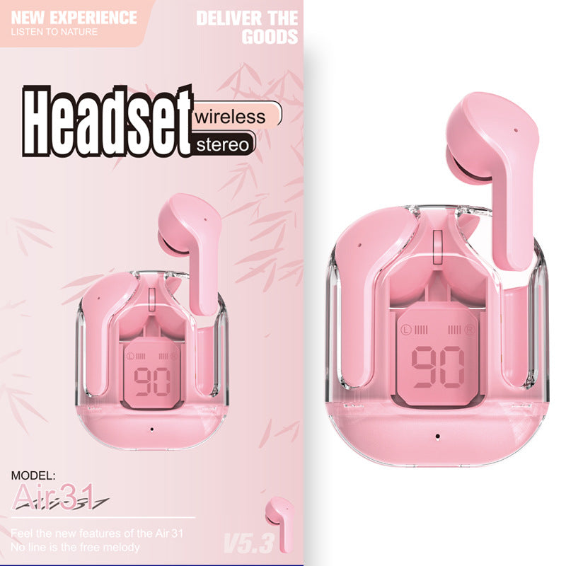 Mini Transparent Wireless Bluetooth Earbuds with Digital Battery Display- ENC Noise Reduction, Touch Control ,Waterproof Sport Headset