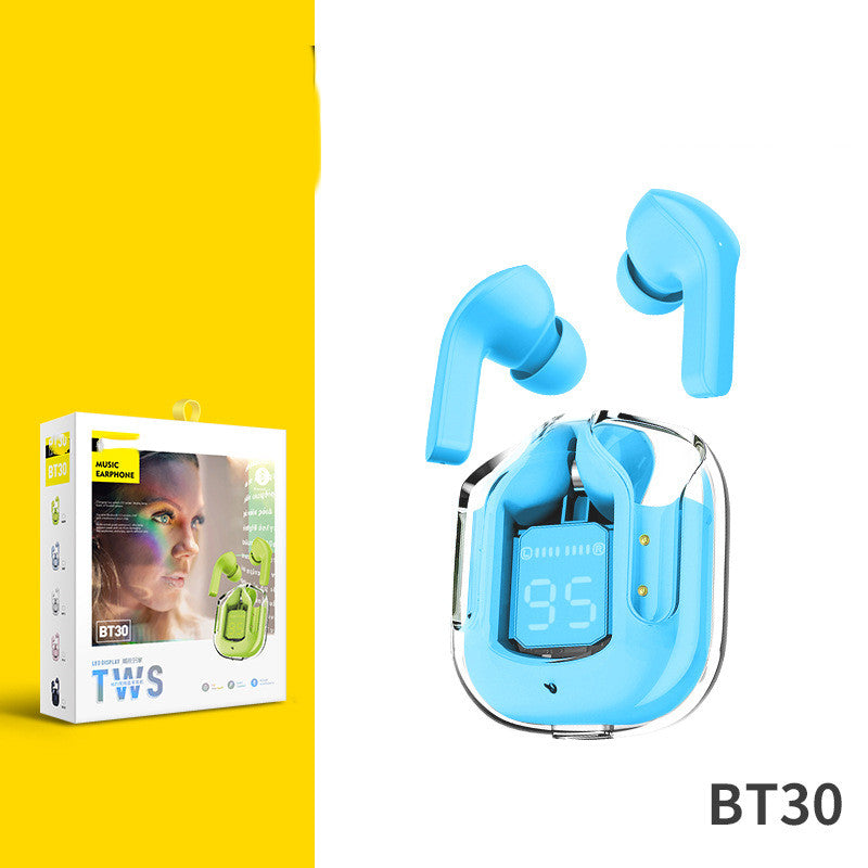 Mini Transparent Wireless Bluetooth Earbuds with Digital Battery Display- ENC Noise Reduction, Touch Control ,Waterproof Sport Headset