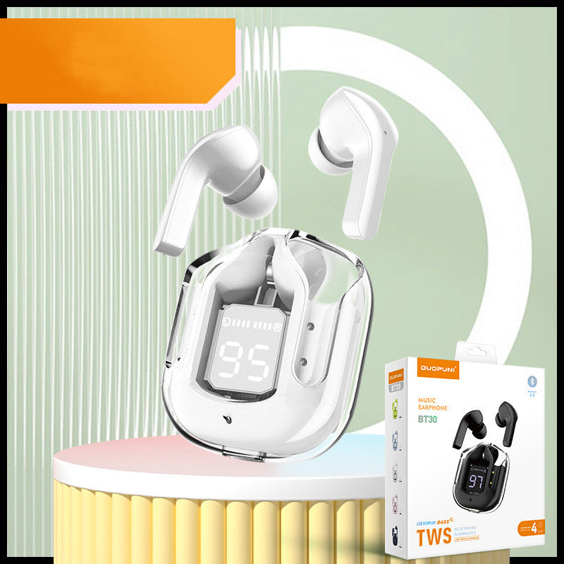 Mini Transparent Wireless Bluetooth Earbuds with Digital Battery Display- ENC Noise Reduction, Touch Control ,Waterproof Sport Headset