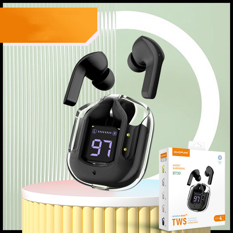 Mini Transparent Wireless Bluetooth Earbuds with Digital Battery Display- ENC Noise Reduction, Touch Control ,Waterproof Sport Headset