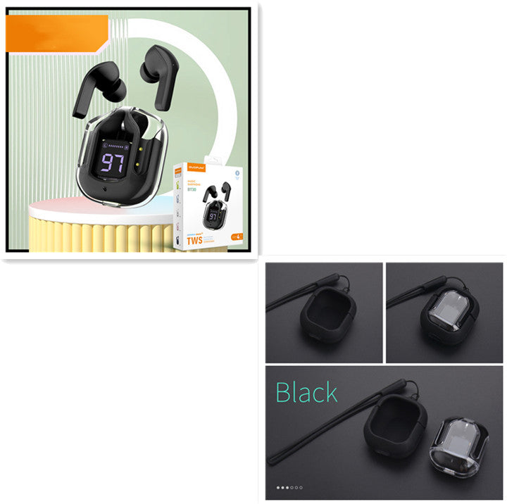 Mini Transparent Wireless Bluetooth Earbuds with Digital Battery Display- ENC Noise Reduction, Touch Control ,Waterproof Sport Headset