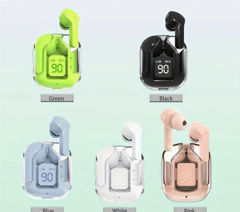 Mini Transparent Wireless Bluetooth Earbuds with Digital Battery Display- ENC Noise Reduction, Touch Control ,Waterproof Sport Headset