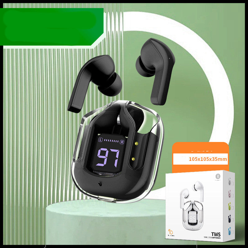 Mini Transparent Wireless Bluetooth Earbuds with Digital Battery Display- ENC Noise Reduction, Touch Control ,Waterproof Sport Headset