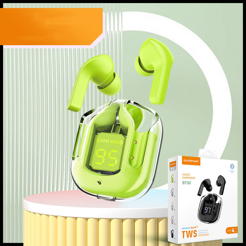 Mini Transparent Wireless Bluetooth Earbuds with Digital Battery Display- ENC Noise Reduction, Touch Control ,Waterproof Sport Headset